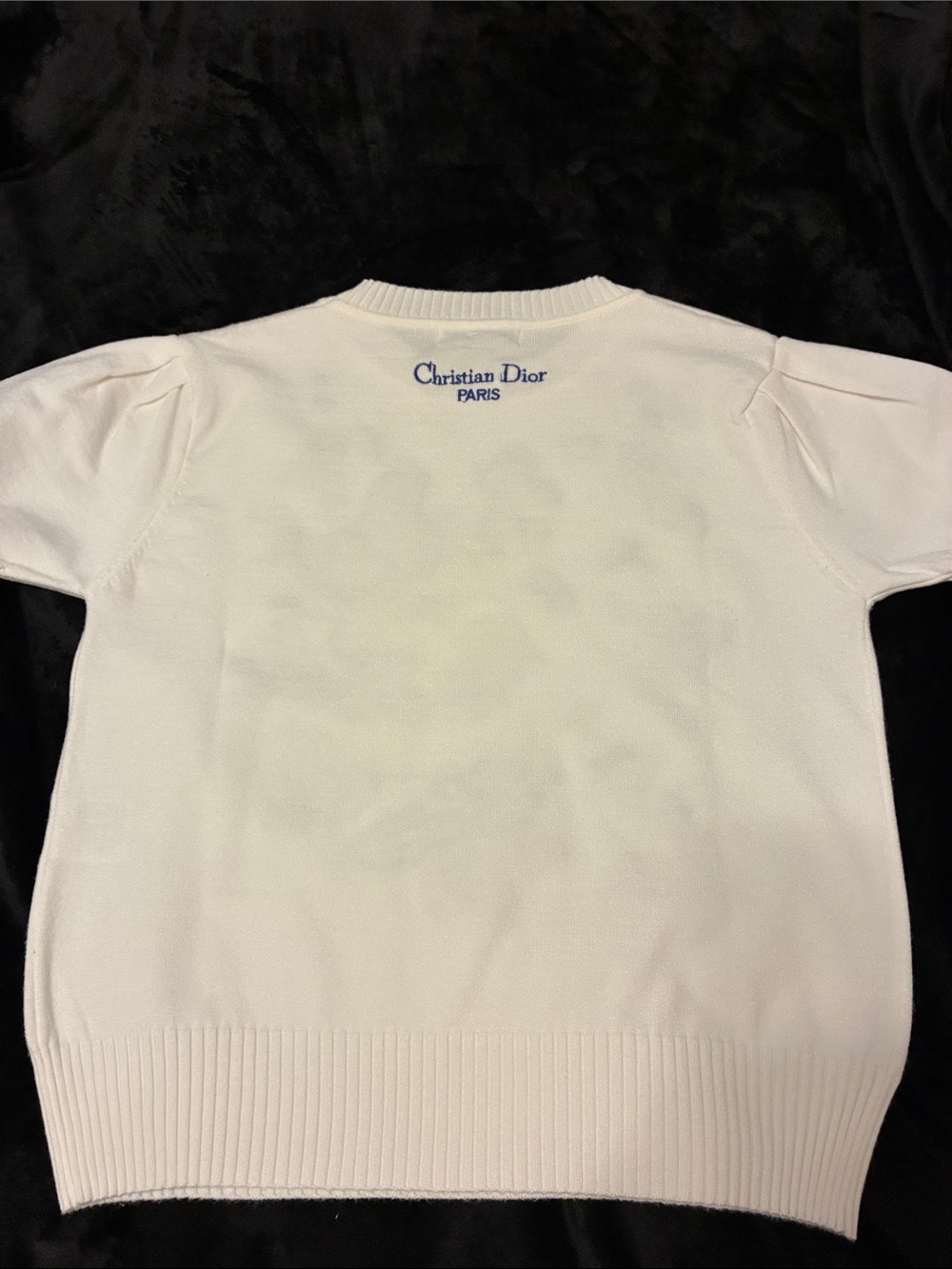 Dior White Crewneck Sweater with Blue & Gray Floral Stitching - Picture 3 of 5